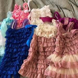 Charming Ruffled Lace Dress Set - Blue, Pink, Cream